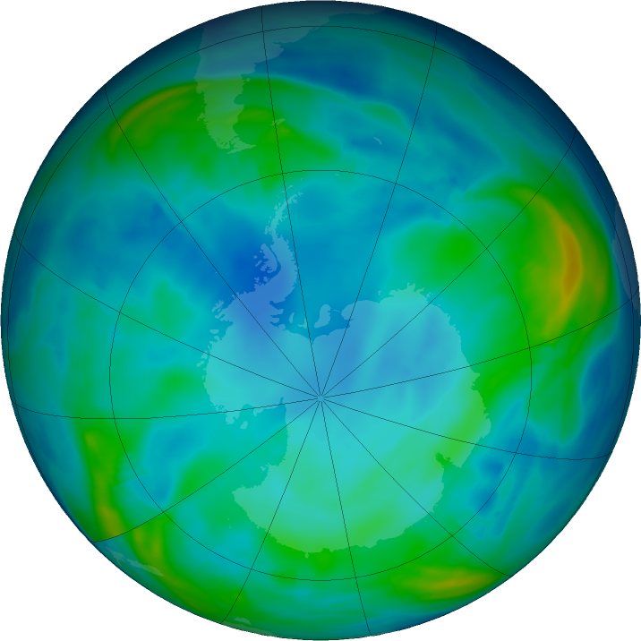 Antarctic ozone map for 05 June 2019
